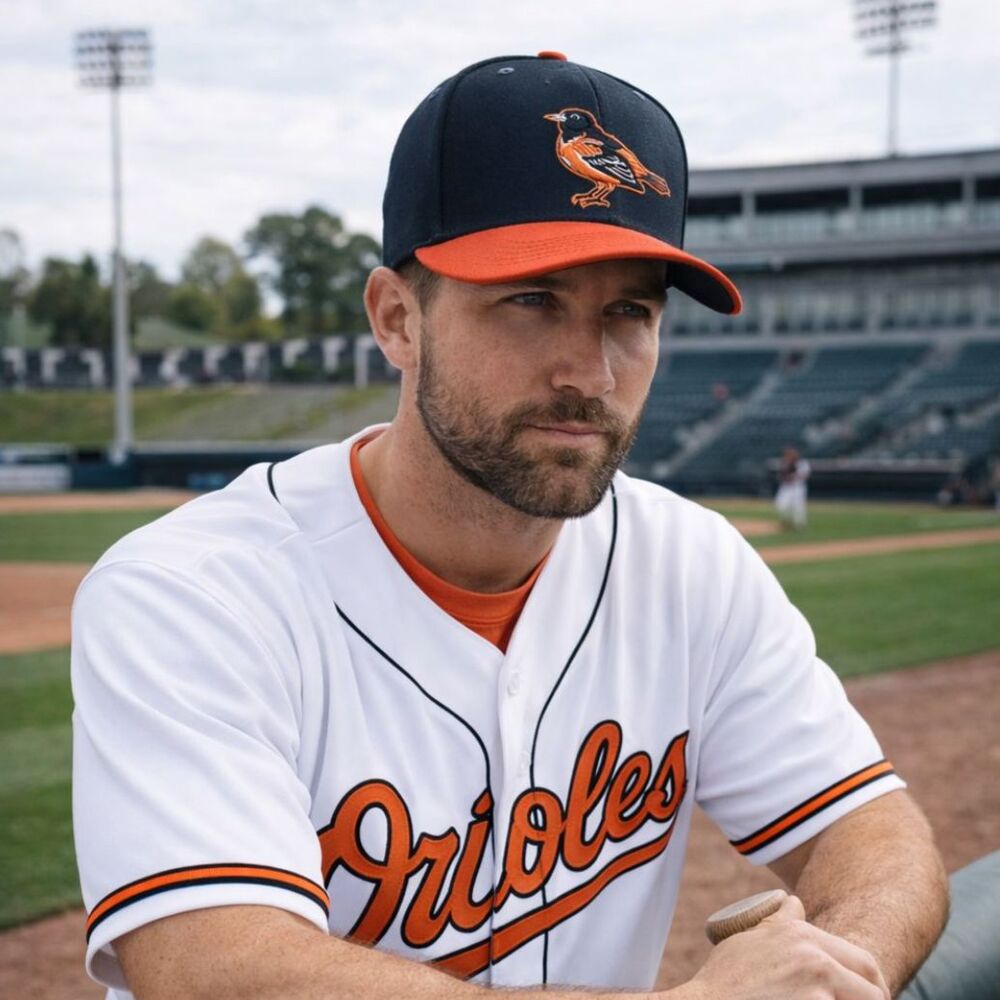 Men's Black & Orange Baseball Cap with Embroidered Bird Logo